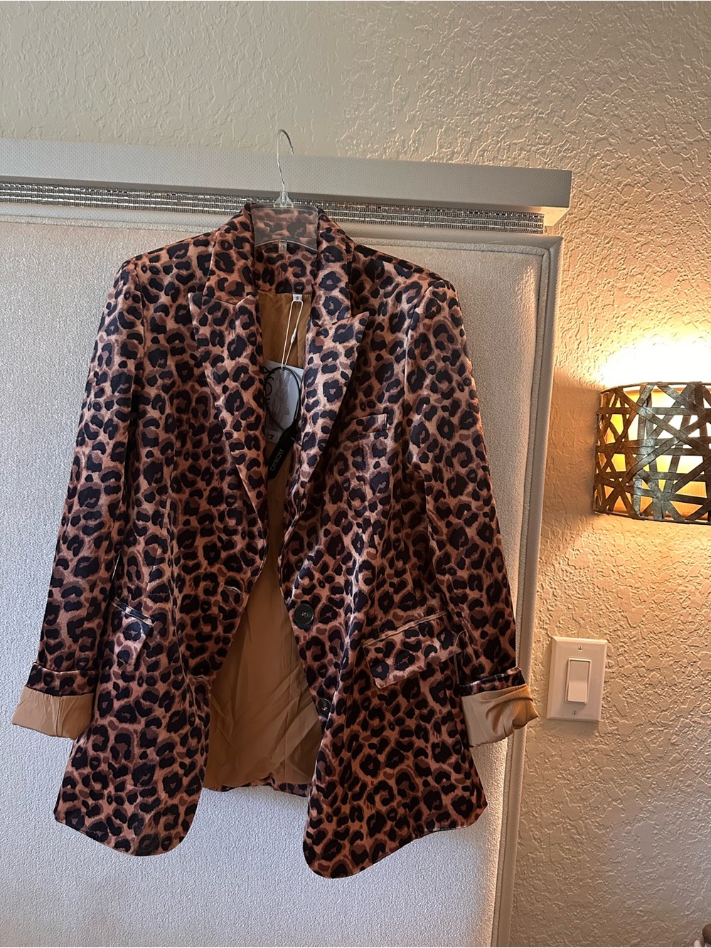 Leopard Print Velvet Blazer Black Satin Lapel Statement Jacket